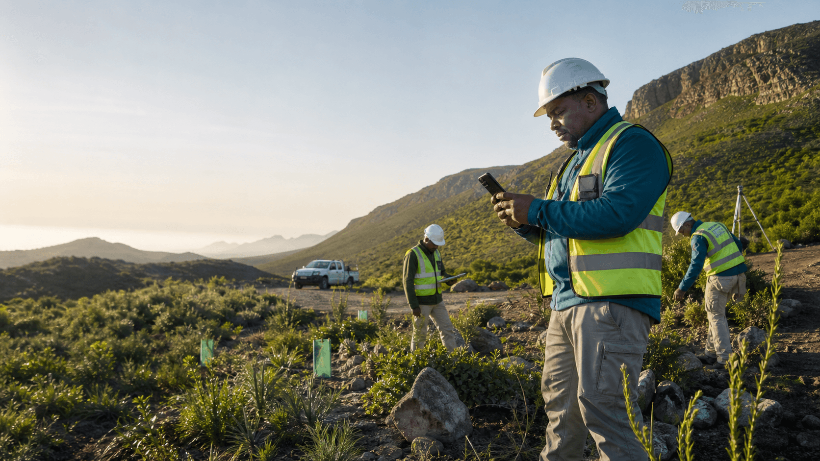 Field operations team using mobile technology on an environmental project