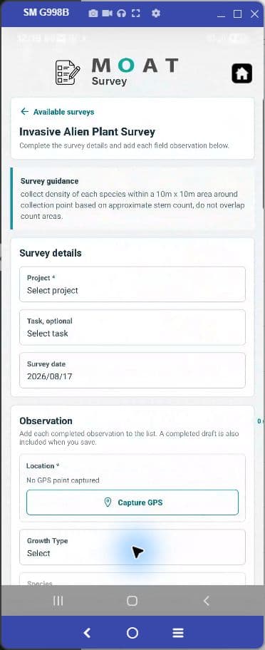 Structured observations with GPS in MOAT SmartOps mobile
